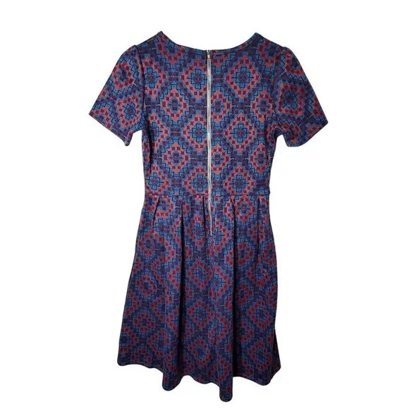 LuLaRoe Amelia Women's Dress Geometric Print A-Line Dress Medium Pleated Pockets - Picture 2 of 7